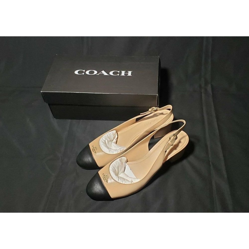 Coach Beige and Black Two-Tone Slingback Heels